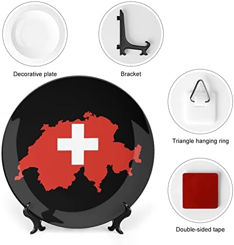 Знаме мапа на Швајцарија Каномска Фото коска Кина Декоративна чинија Керамичка вечера за занаети за жени мажи подароци со штанд за