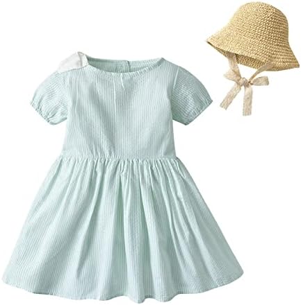 Детско дете бебе девојки пролетно лето солиден памук краток ракав принцеза фустан капа облека каваи фустан