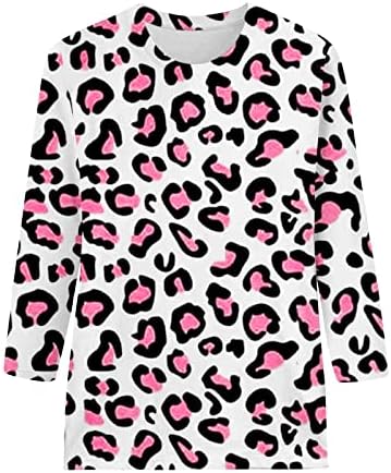Мода кошули за Денот на вineубените, женски леопард срцев печатење тунични маички врвни трендовски девојки 3/4 долги ракави пулвер блуза