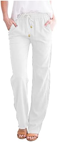 Жени товарни панталони со џебови со високи половини, панталони бели каприс за жени плус големина товарни панталони жени високи WAIS