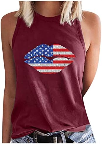4-ти јули резервоарот за жени, женски резервоар за вежбање без ракави на врвот на американските starsвезди шарени печатени лабави вклопени