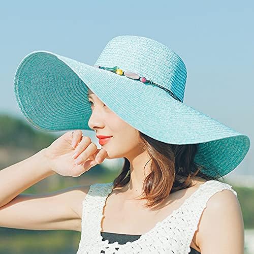 Women'sенска широка заштитена заштита од сонце, слама капа, излиена флопи капа, летна УВ заштита капа на плажа