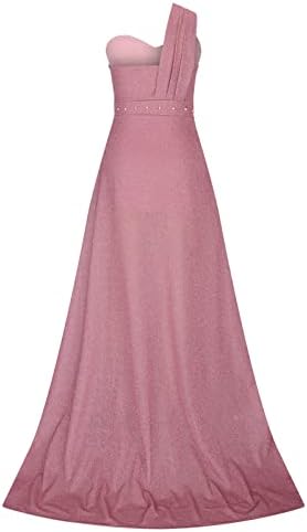Макси фустани за жени со едно рамо без ракави модни секвенци Долг фустан со висока сплит забава коктел подот фустан