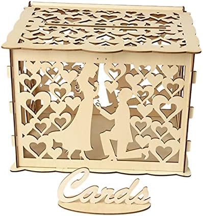 Xmeifei делови дрвени свадбени картички кутија свадба украси гроздобер картичка кутија со заклучување на кутии за пари Дрвени кутии