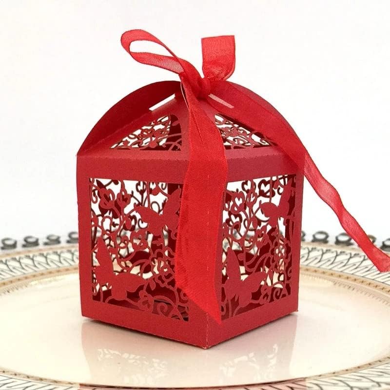 Cujux 50pcs шупливо превоз подложат подароци кутии за бонбони со лента за свадбени венчавки кои сакаат да ги украсуваат украсите