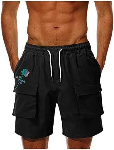 Хехоа машка лежерна влечка за влечење шорцеви случајни модни џогирање на отворено печатено шорцеви со повеќе џебови