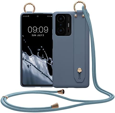 KWMobile Case компатибилен со Xiaomi 11T / 11T PRO - мека TPU телефонска покривка со држач за ленти за рака и лента - темна чеша