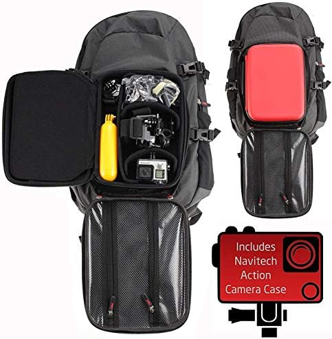 Ранец на ранец и црвена складирање на камерата Navitech со интегрирана лента за градите - компатибилен со актерската камера Апеман