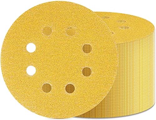 5 -инчен злато пескарење диск, vfine 5 инчи 8 дупка шкурка кука и дискови за пескарење на јамка орбитални влошки за пескарење 120 решетки 50