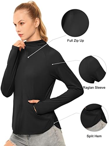 Gymsmartенски женски UPF 50+ кошули со долги ракави со аспиратор, лесна тежина за пешачење за заштита од сонце со патенти со поштенски џебови