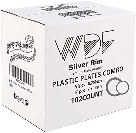 WDF 102 парчиња Сребрени Пластични Чинии-Божиќни Чинии Пластични Чинии За Еднократна Употреба Со Сребрен Раб-вклучуваат 51-10, 25