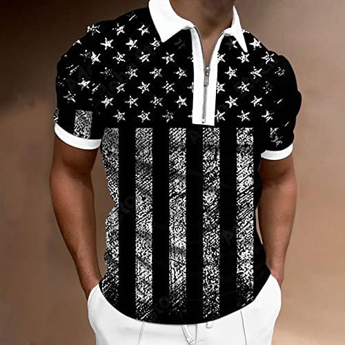 Полови кошули со знаме на САД за мажи 4-ти јули патриотски маици летни обични гроздобер кратки ракави голф спортски поло