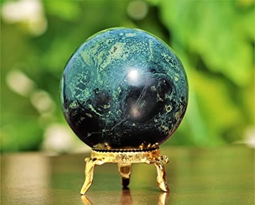 Полирана природна зелена маглина кристална кварц Чакрас лековита метафизичка камена сфера Медитација Фенг Шуи Аура топка со бесплатен метален