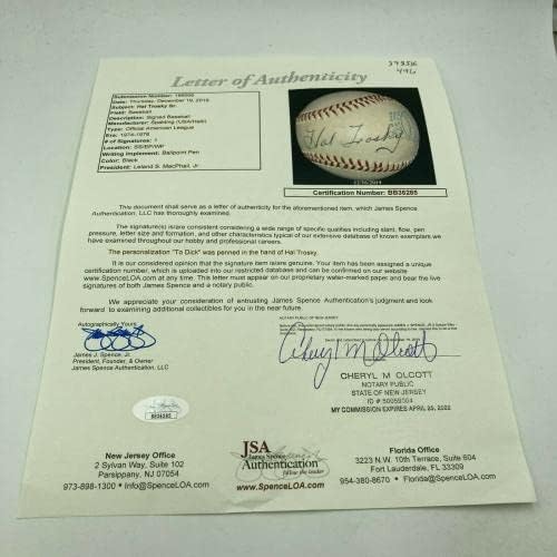 Сингл на Хал Троски, потпишан Бејзбол во Америка Бејзбол ЈСА Коа ретки - автограмирани бејзбол