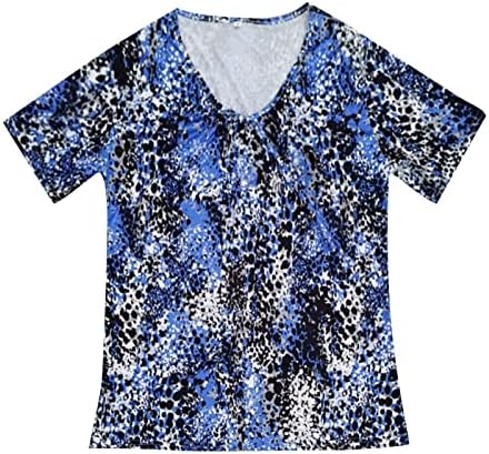 Врвови за жени против вратот со кратки ракави со кратки ракави, вратоврска боја летна кошула за печатење лето трендовски обичен