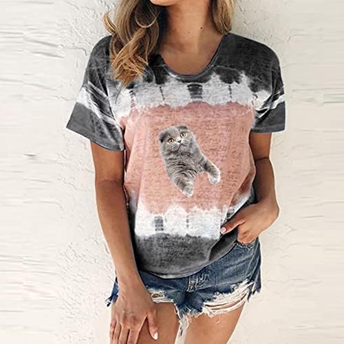 Women'sенски блок во боја на врвови лето плус големина Туника Туника слатка графичка маица лабава обична облека со трендовски блузи