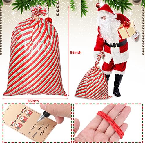 6 Парчиња Џиновски Божиќни Торби За Подароци Божиќни Џамбо Подароци Торби со Ознака и Вратоврска 56 х 36 Инчи Екстра Голема Божиќна