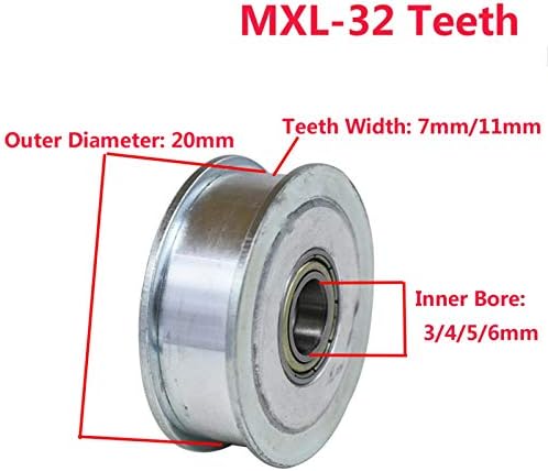 Алуминиумска легура на алуминиумска макара Pnloog Timing 32 заби mxl тајминг макара за мирување, 3/4/5/6mm роди, ширина од 7/11мм,