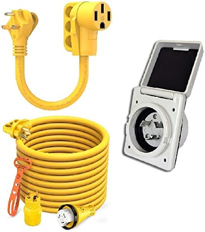 Kohree RV Power Intlet 125V 30 засилувач, пакет со 25 'RV Power Extension Cord 30 AMP & 30 AMP до 50 AMP RV ADAPTER ADAPTER 18