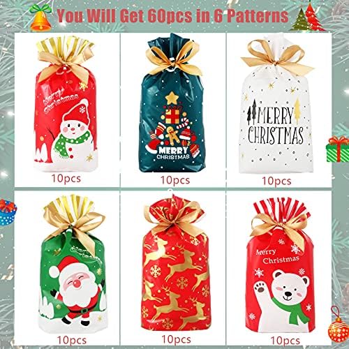 Хенихо 60 парчиња Торби За Божиќни Задоволства, 4 х 6 Торби За Бонбони Со Врвки За Подароци