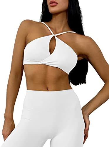 Saените Safrisior Women Sexy Criss Cross Twist Hollow Out Sports Bra Padded Grail Bra Pleated Stappy Camisole Crop Top Yoga Bra