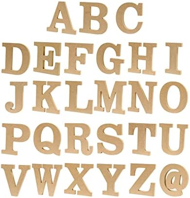 4 инчи 54 парчиња дрвени букви занаети недовршени дрвени азбуки MDF букви и симбол @ за декор на tabидот на таблети