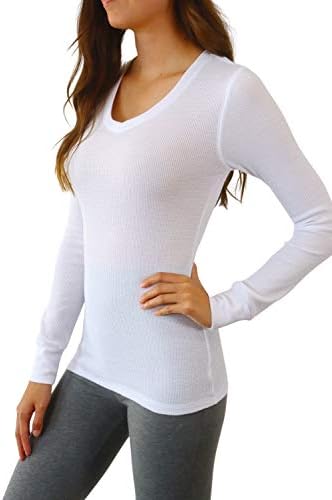Чист изглед на женски долги ракави вафли плетени памучни памучни термички долна облека кошула