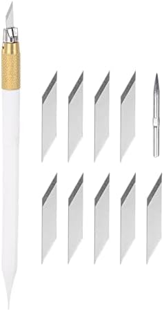 Uxcell Уметност Занает Нож Во собата, 1 парчиња Резба Нож со 10 парчиња Резервни Челични Сечила За Strapbooking Матрица ХОБИ DIY, Пп Пластична