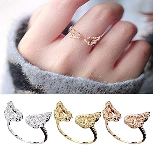 Yistu anillos para mujer прстен на прстот на срцето за жени отворено симпатичен прилагодлив прстен CZ крилен ангел ringsвони обични