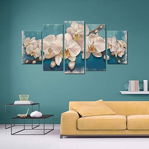 Skenoart 5 панел орхидеја слика платно wallидна уметност декор бело цвеќе сликарство елегантно цветно место домашно уметничко деловно