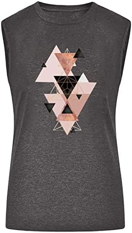 Графички резервоар за LCEPCY врвови за жени летни обични лабави кошули без ракави Геометриски печатени кружни врат -тимови
