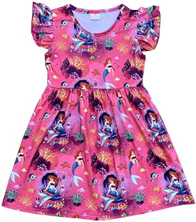 Бебе девојче пролетно лето Малата сирена Ариел фустан дете, обичен бисер флутер детски облека фустан