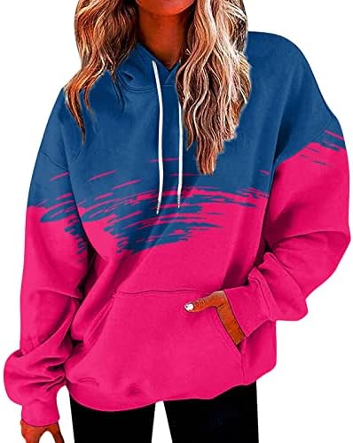 Качулки за жени градиентски графички дуксери пуловер преголема качулка капка рамо со качулка со долги ракави врвови