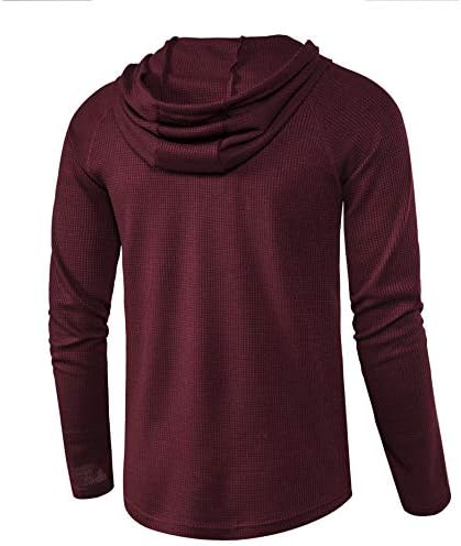 Делкарино машки каузален пуловер качулка лесна цврста боја на џемпери врвови со долги ракави вафли-плетен Хенли кошула