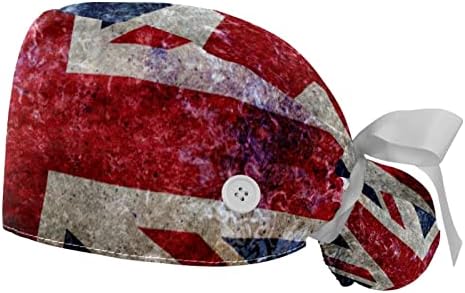 2 парчиња, прилагодливо работно капаче за жени со копче Гроздобер Велика Британија, британско знаме, вратоврска за торбичка за конска опашка