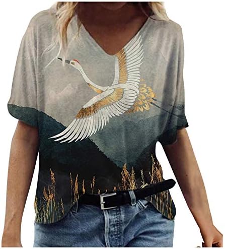 Letulенска летна модна маица шарена сликарство животно цветно графички врвови против блузи со кратки ракави на вратот