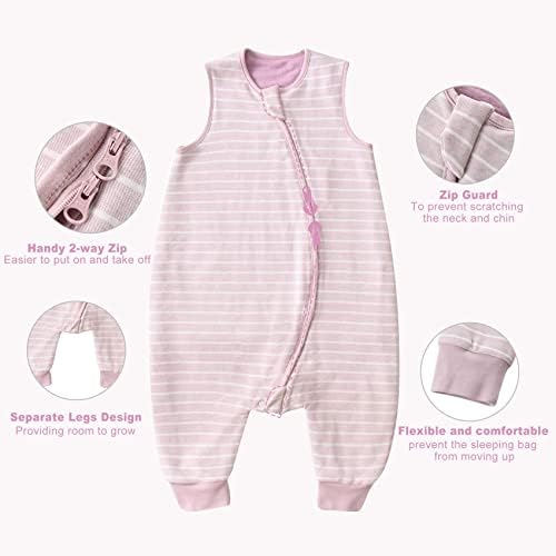 Тадо Муслин мерино волна и органски памук дете за спиење со нозе, 4-сезонско носено бебе ќебе, 18-30 месеци, светло виолетова