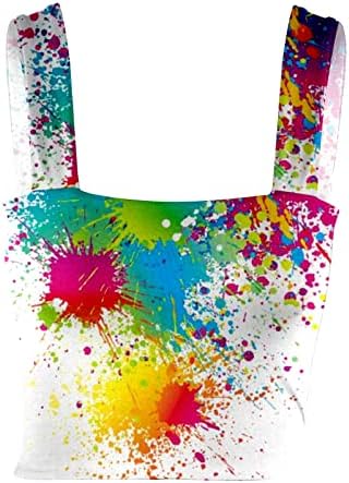 Летен резервоар Врзана боја Womenените бои во боја, печатење на резервоарот без ракави на врвот на слабиот резервоа