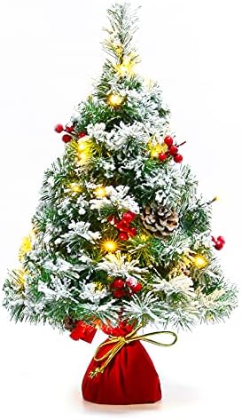 Sunnyglade 21,6 инчи Снег се собрал новогодишно елка вештачко мини новогодишно дрво бор од внатрешна таблета украси украси со 30 LED