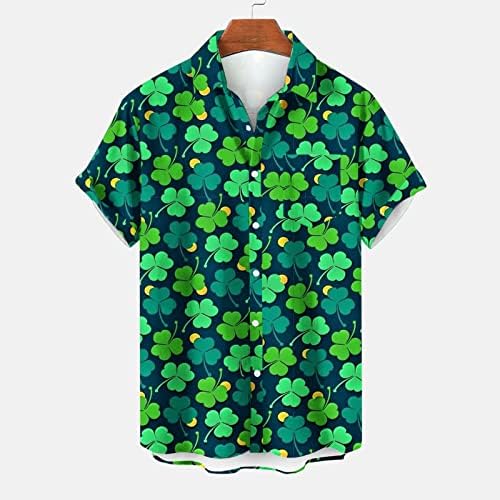 Менс Свети Патрикс Денот на копчето надолу кошула ирски празник хавајски врвови кошула диско зелена детелина печатена маичка за плажа