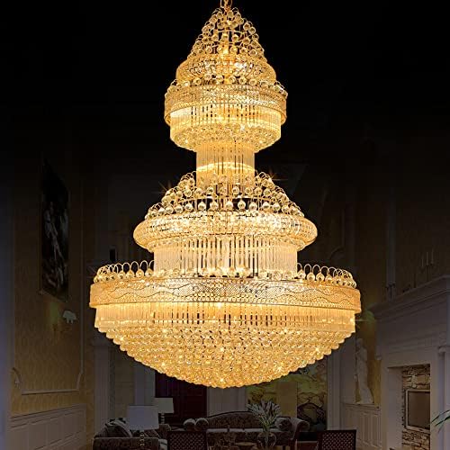 TSW Фантастична европска кристална лустерска лустерска скалила со високи тавани за осветлување, голема златна приврзова светлина идеална