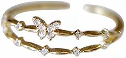 Прстени за ангажман за жени отворени прилагодлив венчален прстен за пеперутка за жени симулирани дијамантски ветувања прстени за накит