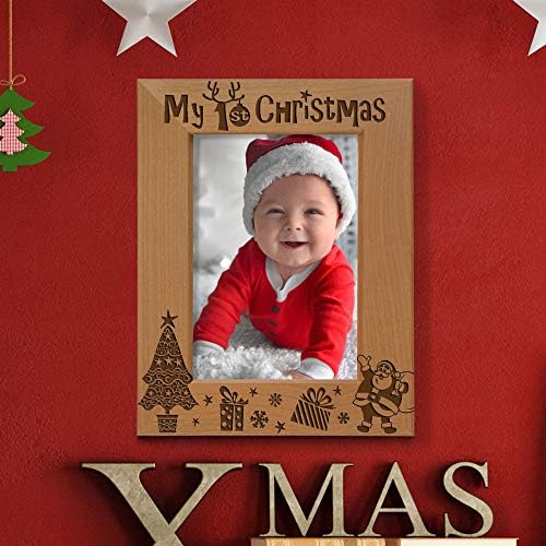 Кејт Пош мојата 1 -та Божиќна рамка за слики, мојот прв, 1 -ви Божиќ на бебето, ново бебе, Дедо и мене врежана рамка за фотографии од природно дрво