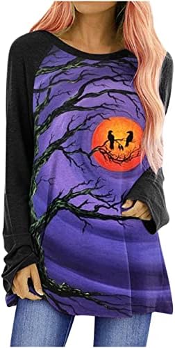 Виолетова празник Ноќта на вештерките салон блузи за дами со долг ракав екипаж вратот тиква печати блузи кошули тинејџерска девојка f8