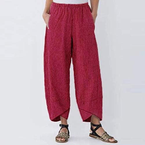 Manhongенски женски џеб цврста половината лабава панталони панталони обични еластични модни панталони, плус големина за жени случајни