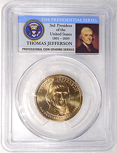 2007 П Пос. Б Томас Џеферсон Претседателски Долар ПЦГ МС 65 СДИ Претседателски Етикета Носителот