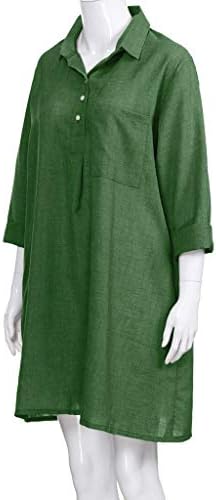 Fragarn плус големина на сонце, женски цврст фустан од јака од Boho, 3/4 ракав, фустан со лежерен џеб