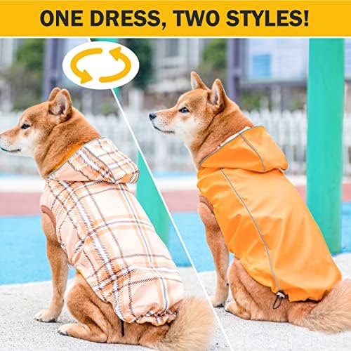 Дилибуд Реверзибилно куче јакна од мантил за мали средни големи кучиња, рефлексивни водоотпорни ветерници со качулка, која е облечена