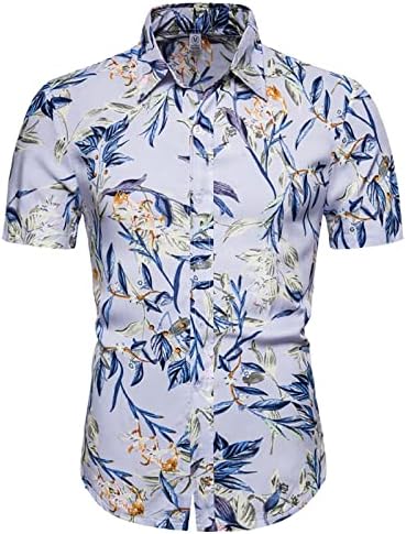 Менс хавајски кошули пролет и лето цветни шарени печатени обични лапел плажа на отворено одмор кратки кошули за ракави кошули и