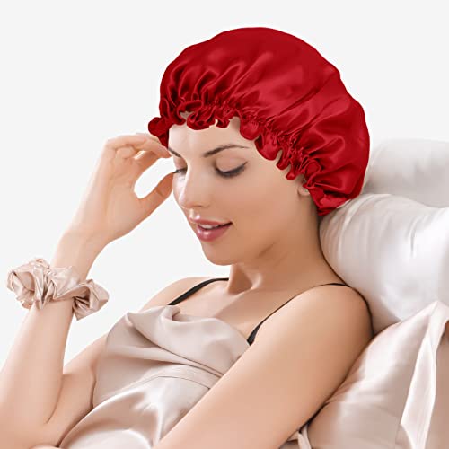Thxsilk црница свилена капа за спиење за жени нега на коса, свила ноќно капаче за спиење, виткана коса за спиење, розова, 9,8 *9,8